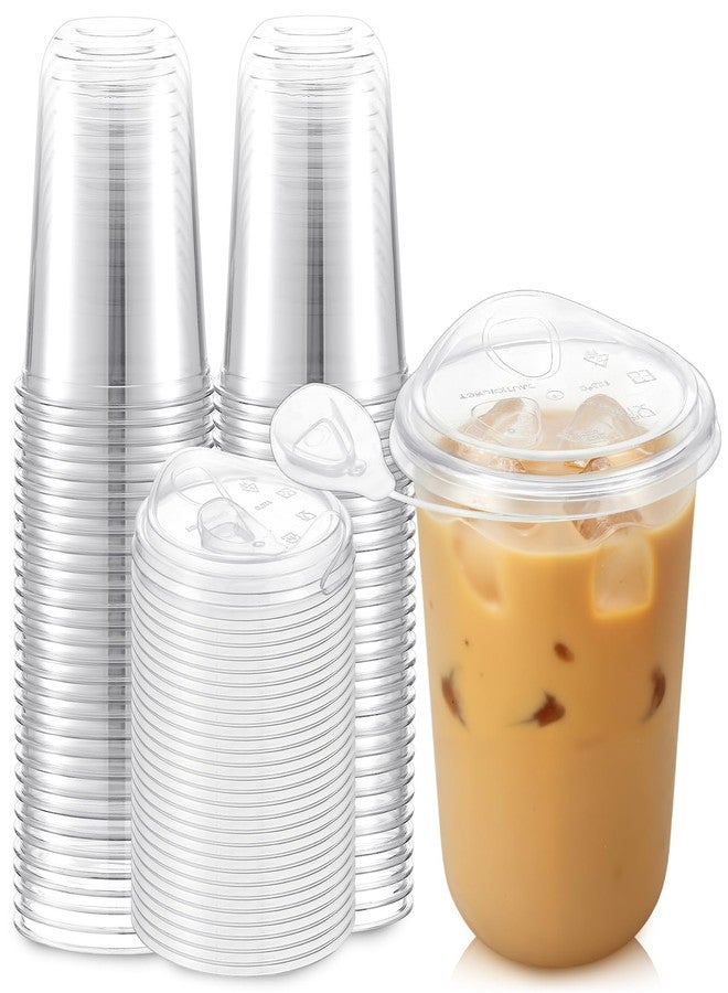 Ziliny 50 Pack 16oz Clear Plastic Cups with Strawless Sip Lids Disposable Iced Coffee Cups Pet Crystal Round Bottom Tumblers for Iced Coffee, Cold Drinks, Smoothie, Drink Shops and Party Catering - Image 1